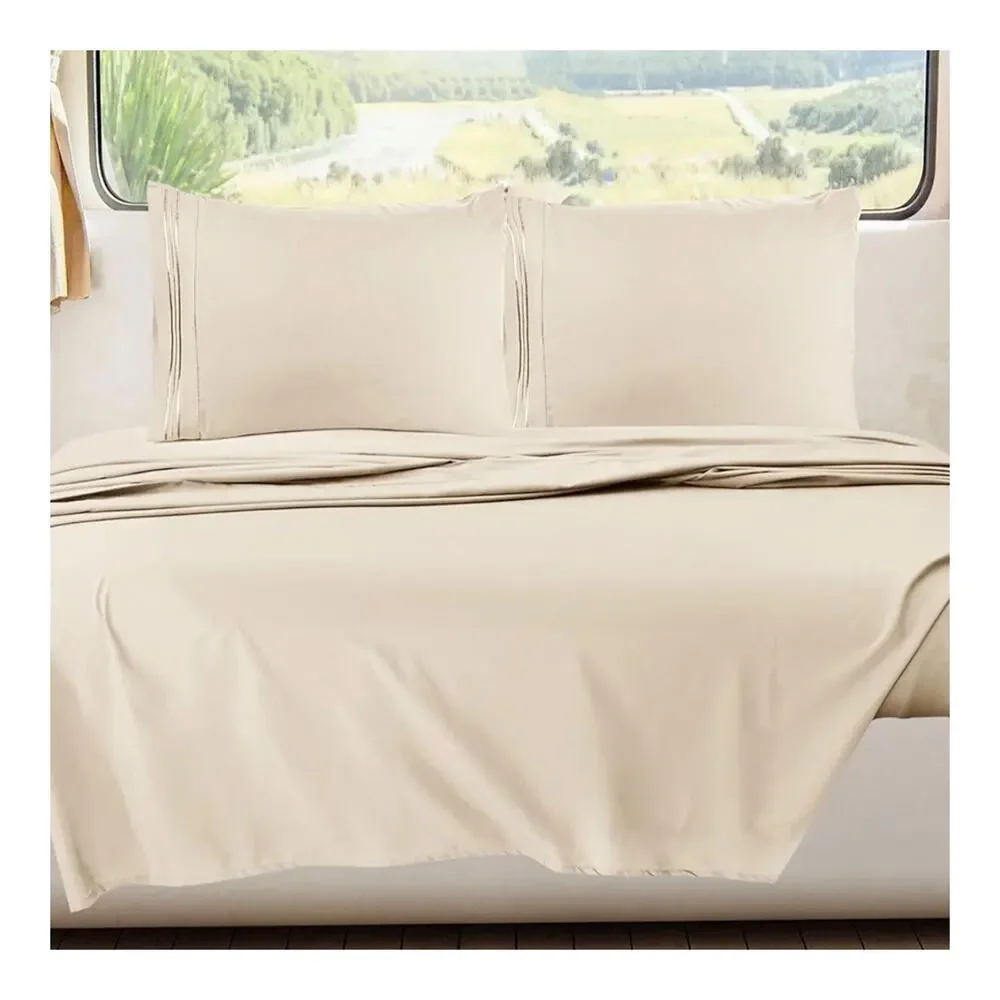 Nestl Premier 1800 Series Deep Pocket Bed 4 Piece Sheet Set Beige RV Queen